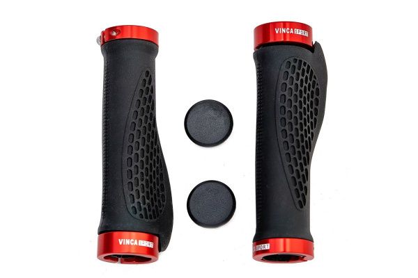 Грипсы эргономичные с металлическими зажимами, длина 129мм, черные, зажим красный, H-G127 Black/Red